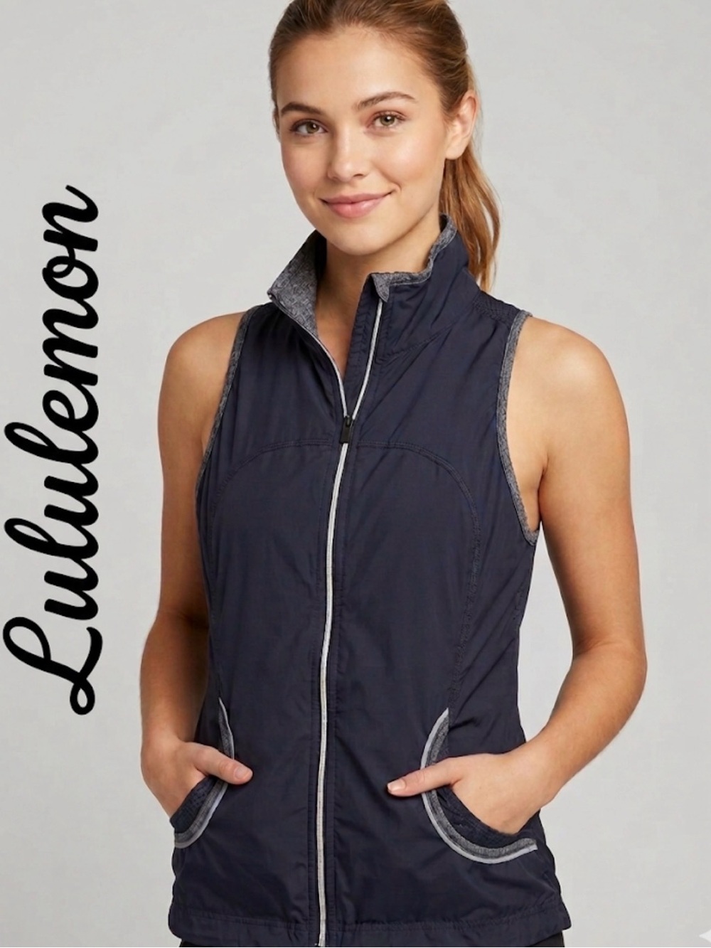 Lululemon Athletic Running Vest Gray Mesh Back Size S Small